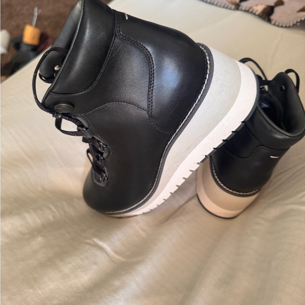 Cole Haan Black Leather Boots with White Soles